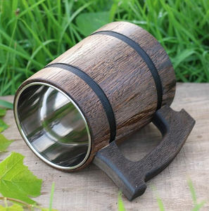 Jarra de Cerveza de Madera Hecha a Mano, Tallada, Estilo Clásico, para Amantes, Padrinos de Boda, Fanáticos de los Vikingos, con Revestimiento de Acero Inoxidable, Certificación CE - Product Image 5