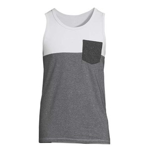 Débardeur pour homme à blocs de couleur avec poche, col rond, décontracté, tricoté, sans manches, gris et blanc, en coton - Product Image 5