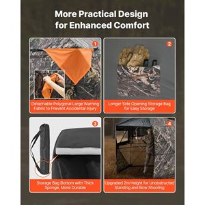Tenda da Caccia Portatile a 5 Lati con Visibilità a 288 Gradi, Resistente, per 6-7 Persone, Mimetica, con Borsa per il Trasporto, Accessori per la Caccia - Product Image 5
