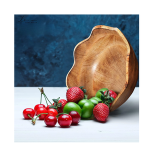 Acacia Fruit Vegetable Salad Dough Bowl round shape Wood Salad Bowl apple use bowl with living room table top decorative - Product Image 3