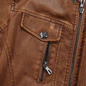 Direct Factory Custom Printed Genuine Leather Winter <b>Jackets</b> Stand Collar Vintage Style Cow Skin Canvas Fabric for <b>Men</b> - Product Image 3