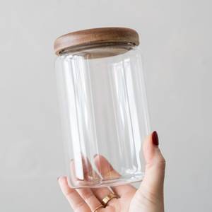 Clear Glass Canister Wooden Top Lid Bohemian Kitchen Storage <b>Jar</b> Food Organizer Container Coffee Tea Sugar <b>Cookies</b> Snacks - Product Image 3