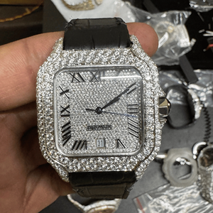 Montre analogique vintage élégante Hip Hop Ice Out avec diamants Moissanite, bracelet en cuir de luxe pour hommes - Product Image 1