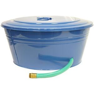 Contenedor de Almacenamiento para Manguera de Jardín de Acero Azul con Cubierta, Cesta Espaciosa para Guardar Tuberías de Riego para Patio - Product Image 1