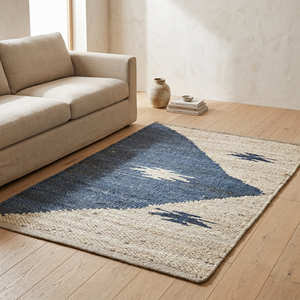 Alfombra Moderna de Yute Tejida a Mano con Bloques Geométricos para Sala de Estar, Estilo Escandinavo, Japandi y Minimalista - Product Image 1