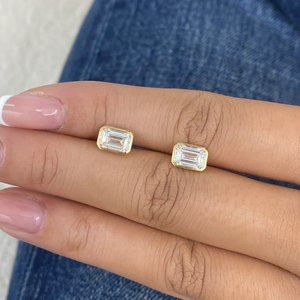Minimalist Bezel Set <b>Emerald</b> Cut Lab Diamond Earrings 10K 14K 18K Yellow Gold Solitaire Diamond <b>Studs</b> For Women Custom Jewelry - Product Image 1