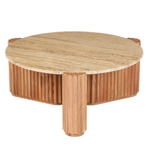 ฐานไม้สักอะคาเซียทรงกลมพร้อมท็อปหินอ่อนทรงกลม โต๊ะกาแฟโซฟาห้องนั่งเล่นสไตล์โมเดิร์นหรูหรา - Product Image 2