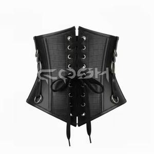 Corsé de cuero negro con estampado de cocodrilo, con varillas de acero, estilo gótico, para debajo del busto, con herrajes plateados. - Product Image 4