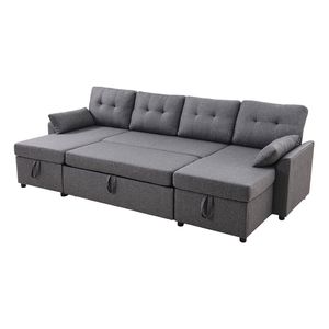 Divano Letto a U Convertibile con 2 Tasche Laterali, 2 Cuscini, Chaise Longue Doppia, 6 Posti, Letto Estraibile Pieghevole - Product Image 1
