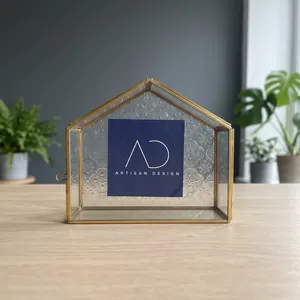 ARTISAN DESIGN Brass Metal Hanging Wall Shelf Picture Frame Decorative House Shaped Glass Display <b>Case</b> <b>Vanity</b> Makeup Jewelry - Product Image 3