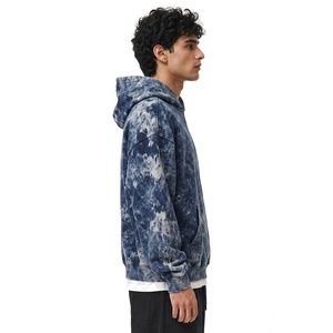 Sudadera con capucha para hombre, estilo acid wash, de felpa gruesa, corte holgado, estilo streetwear, con acabado teñido en la prenda y logotipo personalizado. - Product Image 2