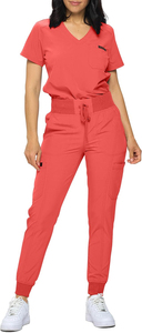 Conjunto de Uniformes Médicos para Mujer: Blusa Sanitaria con Cuello en V y Pantalones Cargo con Cintura Elástica y Bolsillos - Product Image 6