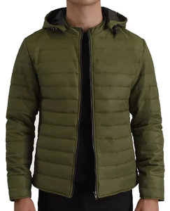 Chaqueta acolchada con capucha para hombre, color verde oliva, a prueba de viento, con cierre de cremallera, informal, para invierno - Product Image 3