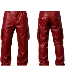 Pantalon en cuir pour homme, design tendance, logo imprimé personnalisé, style streetwear, pantalon en cuir noir, six poches - Product Image 5