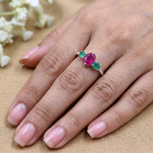Buy Luxurious Accent Diamond Natural Ruby <b>Emerald</b> Gemstone 925 Sterling <b>Silver</b> Women <b>Ring</b> Birthday Wedding Jewelry Wholesale - Product Image 6