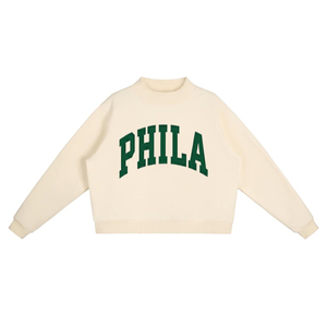 Sweat-shirt en molleton tendance et personnalisable pour femme, col rond, vert, imprimé lettres Phila, en coton tricoté, pour l'hiver et l'automne, style décontracté - Product Image 1