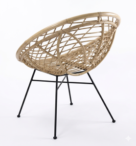 Sillón de Ratán Natural Tejido a Mano con Patas de Metal para Sala de Estar, Patio, Muebles de Interior y Exterior - Product Image 3