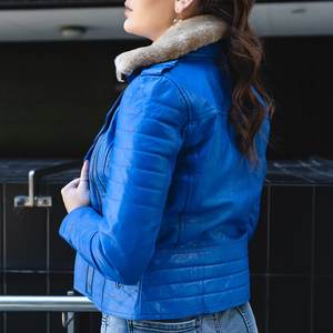 Chaquetas Azules para Mujer con Logotipo Personalizado, Chaquetas Vintage para Invierno, Abrigos Modernos de Cuero, Chaqueta Bomber Genuina, Estilo Urbano - Product Image 5