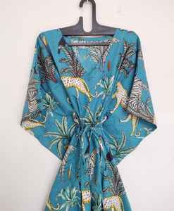 Vestido Kaftán de Algodón Hecho a Mano con Estampado Floral, Ligero, Estilo Boho, para la Playa - Product Image 3