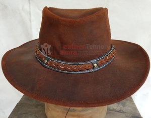 Custom Brown Leather Cowboy <b>Hat</b> Western Wide Brim Rancher Riding <b>Hat</b> Braided <b>Band</b> Wholesale Supplier - Product Image 6
