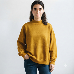 Women <b>Top</b> Quality Oversized <b>Mock</b> <b>Neck</b> Sweatshirt Soft Cotton Fleece Long Sleeve Ribbed Cuffs Casual Daily Wear Custom Apparel - Product Image 1