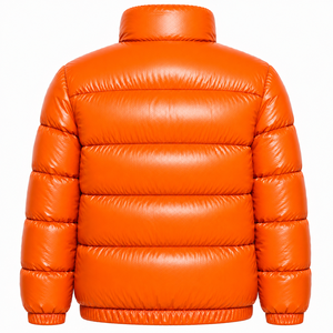 เสื้อแจ็คเก็ตพัฟเฟอร์ PU สีส้มสำหรับผู้ชาย คอตั้ง ปิดด้วยซิป กันลม เสื้อโค้ทกันหนาวแบบหนาบุด้วยขนเป็ด - Product Image 3