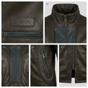 Abrigo de Cuero Genuino Marrón Oscuro con Superposición Azul Verde Azulado, Chaqueta de Invierno para Hombre, Abrigo Personalizado de Fábrica - Product Image 6