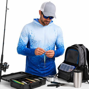 Sweat-shirt de pêche à manches longues pour homme, impression par sublimation, séchage rapide, UPF50, bleu uni, devant 100% polyester, chemise de performance - Product Image 3