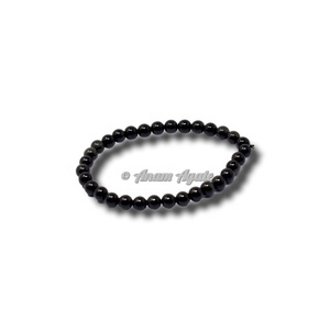 Bracelet de perles d'obsidienne noire 6MM sur agate d'Anam - Product Image 1
