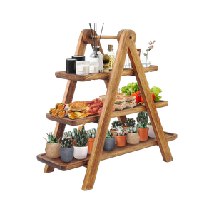 Plateau de service en bois poli écologique de qualité supérieure à 4 niveaux, motif floral, support à gâteau, fête, mariage, Noël, fruits, desserts - Product Image 1
