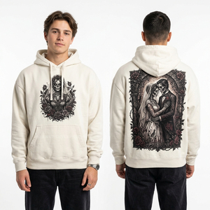 Sweat à capuche homme marron rouille personnalisé avec motif squelette archéologique, streetwear oversize, pull molletonné tons terre - Product Image 6