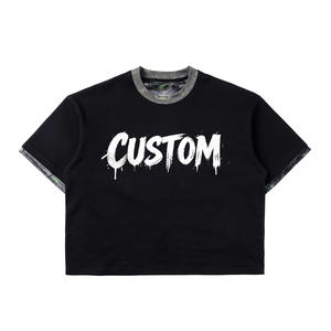 Camiseta con Estampado Gráfico Personalizado, Ribete de Camuflaje, Oversize, Algodón Orgánico, Estilo Urbano, Casual, Unisex, Manga Corta, Top de Moda para Verano - Product Image 1