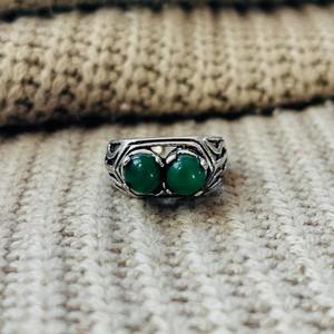 Boho Vintage Double Green Stone Brass <b>Ring</b> Oxidized <b>Silver</b> Plated Tribal <b>Adjustable</b> Wholesale <b>Ring</b> For Women - Product Image 1