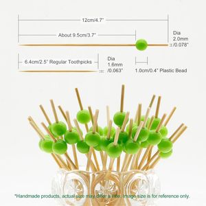 Stuzzicadenti in bambù lunghi 4,7 pollici, verde erba, con perle, per cocktail e antipasti, decorativi per feste primaverili ed estive - Product Image 2