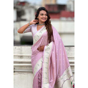 Sari de Seda Paithani Elite Weaves Lavender Pastel Peacock Lotus con Tejido Zari 650g, Ropa de Asia y las Islas del Pacífico - Product Image 2