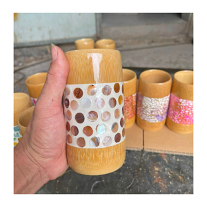 Natural <b>Bamboo</b> Mug with Mother of Pearl Inlay Handmade Vietnamese Shell Craft Reusable Drinking <b>Cup</b> Eco Friendly Tableware - Product Image 5