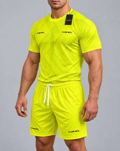 Maillot de football CLAW INTL pour homme, jaune fluo, manches courtes, col rond, en polyester anti-humidité, coupe athlétique - Product Image 3