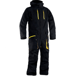 Traje de Nieve Unisex Impermeable, Cortavientos y Transpirable, Negro con Cremallera Amarilla, Mono de Esquí de una Pieza con Capucha, Ropa de Invierno de Poliéster para Exteriores - Product Image 1