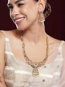 Rose Gold Plated Alloy Necklace Earring & Headpiece Set with Geometric Design for Women Wedding <b>Jewelry</b> - Product Image 2