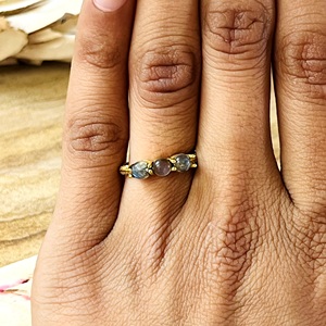 New Best Design <b>Labradorite</b> Gold <b>Ring</b> Boho Brass <b>Rings</b> For Women 18k Gold Plated Ethnic Three Stone Bands Wholesale/OEM/ODM - Product Image 6