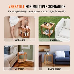 Banc de douche d'angle 100 % bois de teck avec hauteur de 18,5 po, rayon de 15,5 po, étagère de rangement 500 LBS, tabouret de douche style plage pour salle de bain - Product Image 6