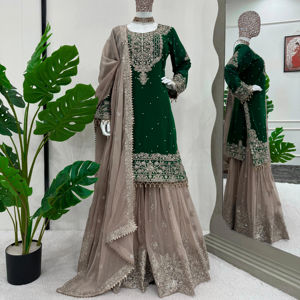 Hermoso Salwar Kameez de Diseñador RADHE EXPORT, Tela FOX GEORGETTE, Estilo Tradicional, Secado Rápido, para Fiestas, Bodas, Diwali - Product Image 1