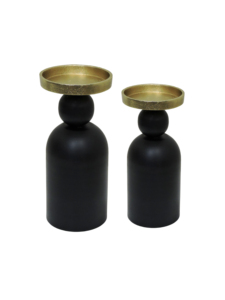 Juego de 2 Portavelas Modernos de Aluminio Negro Mate con Detalles Dorados, Soporte Minimalista para Velas de Pilar, Decoración para Mesa del Hogar - Product Image 3
