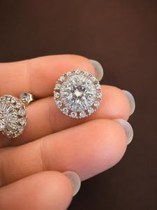 925 Sterling <b>Silver</b> Halo Cubic Zirconia <b>Stud</b> Earrings Luxury Bridal Wedding Earrings Sparkly Diamond Look <b>Studs</b> - Product Image 4