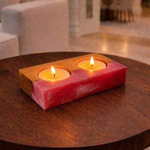 Portavelas de resina morada, soporte de madera para velas de té, candelabro hecho a mano, decoración de velas moradas, portavelas de resina, portavelas de madera. - Product Image 2
