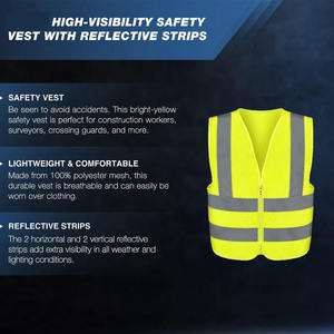 Gilet de sécurité réfléchissant haute visibilité unisexe en polyester et maille, jaune avec bandes argentées, fermeture éclair sur le devant - Product Image 5