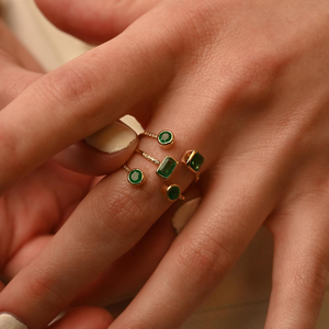18K Yellow Gold <b>Emerald</b> Men's Eternity <b>Ring</b> with Radiant Cut Prong Setting - Product Image 1