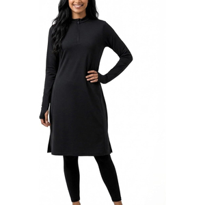 Robe Courte Modeste à Manches Longues pour Femme 2026 avec Capuche et Fermeture Éclair, Respirante, Tricotée, Couleur Unie, Décontractée, Toutes Saisons, en Nylon Écologique - Product Image 4