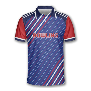 เสื้อทีมโบว์ลิ่งสั่งทำขายส่ง พิมพ์ลายแบบซับลิเมชั่น แขนสั้น คอปก แบบยูนิเซ็กซ์ ลายทาง ดีไซน์กราฟิกโบว์ลิ่ง - Product Image 5