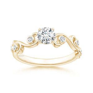 Bague de fiançailles vintage avec diamant de laboratoire taille ronde certifié IGI, plaqué rhodium, or 10K 14K 18K, argent sterling 925 935 - Product Image 1